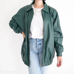 Pelle Hunter Green  Leather Bomber Jacket Med